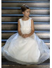 Ivory Satin Organza Flower Girl Dress With Flower Sash